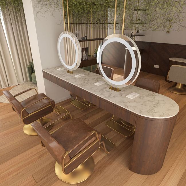 A warm, modern salon interior